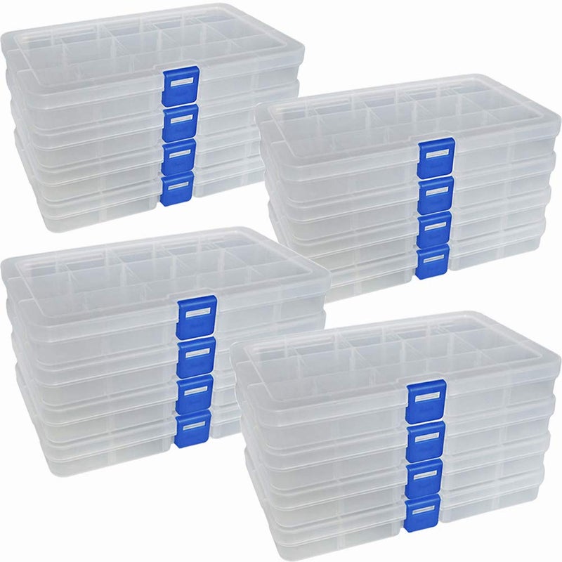 DUOFIRE Plastic Organizer Container Storage Box Adjustable Divider Removable Grid Compartment for Jewelry Beads Earring Container Tool Fishing Hook Small Accessories (15 grids, White X 16) - Image 1